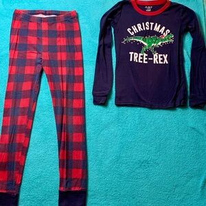 Place Christmas Tree-Rex Pajama Set - Red and Navy- Boys Size- 10